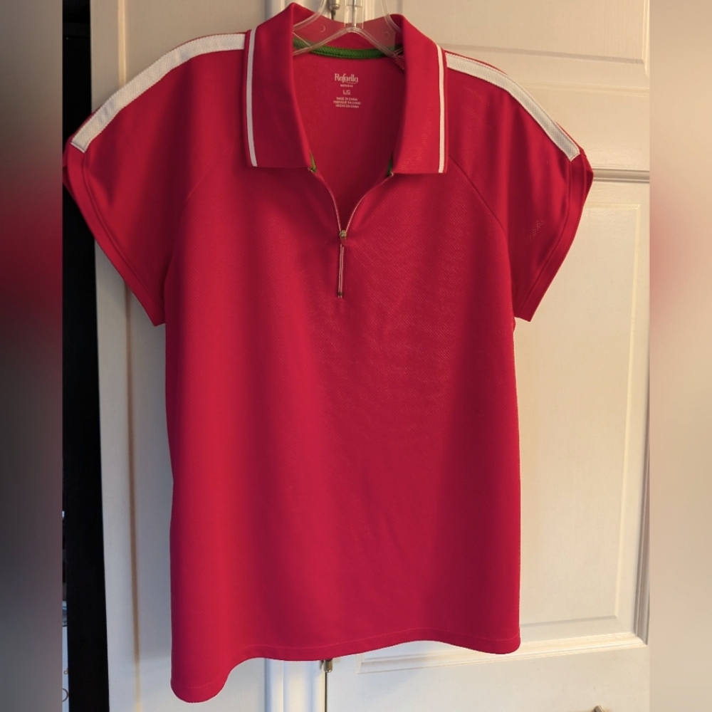 Rafaella Weekend Hot Pink Collared Polo/Golf Shirt With Zip Neck- SZ L